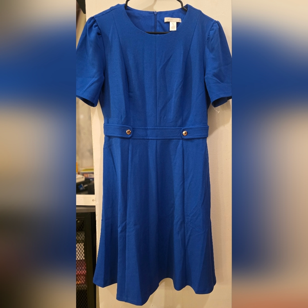 Elegant Blue Dress with Button Accents